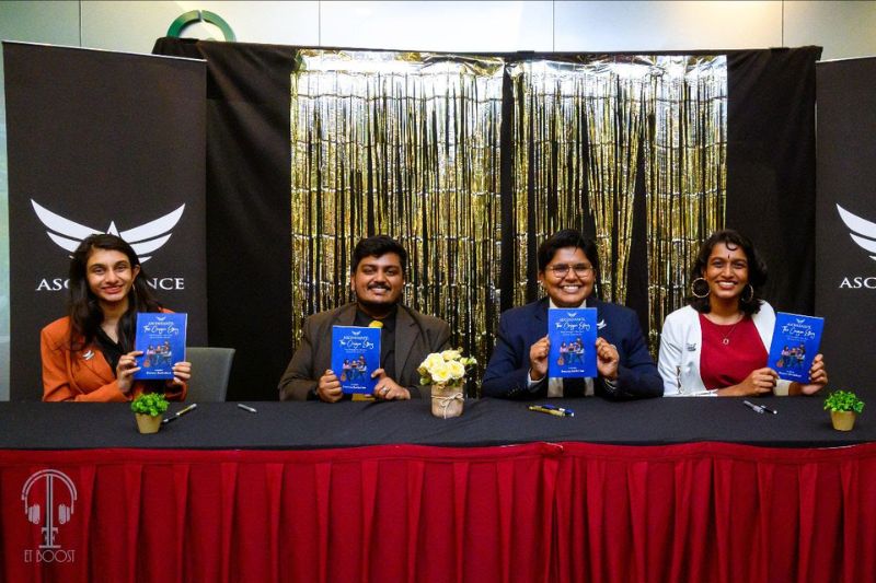 Co-Founders of Ascendance Sdn Bhd celebrating the launch of their book &#039;Ascendance: The Origin Story&#039; at their 10th Year Anniversary. (from left to right: Harsha Ravindran, Sanadtkumar Ganesan, Mathura Kannan and Heerraa Ravindran) Picture Courtesy: ET Boost